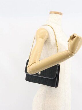 Christian Dior Trotter Canvas Chain Shoulder Bag Black Gold Auth 160947